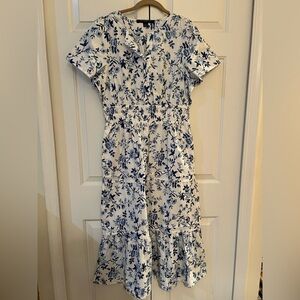 French Connection White and Blue Floral Cotton Maxi Dress NWOT Size M
